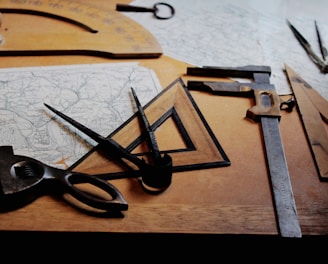 drafting instruments on top of table