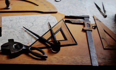 drafting instruments on top of table