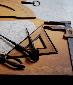 drafting instruments on top of table