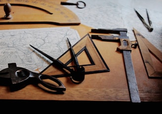 drafting instruments on top of table