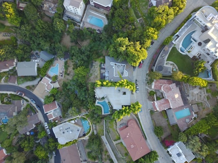 top view photo of assorted-color buildings and roads