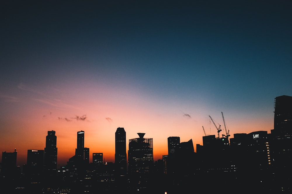 silhouette of high rise buildings during golden hour photography