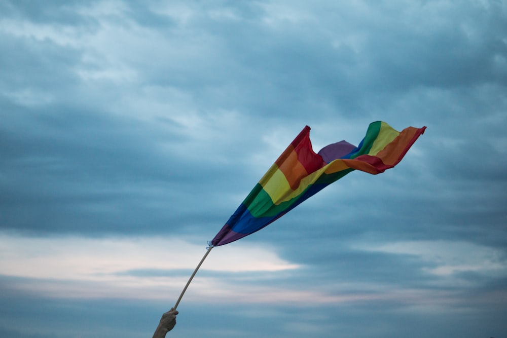 pessoa segurando uma bandeira LGBT