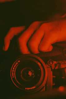 Close-up of a camera lens capturing a candid moment filled with emotion.