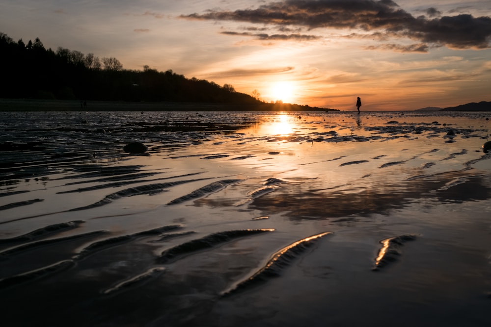 silhouette of person standing near the ocean