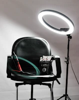 red and black steel tube on black leather padded chair