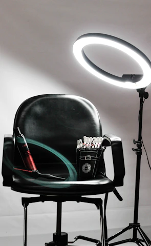 red and black steel tube on black leather padded chair