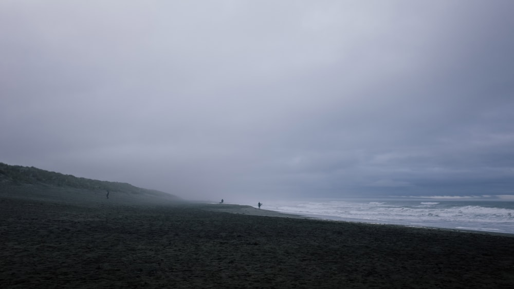 日中の海岸の人々のシルエット