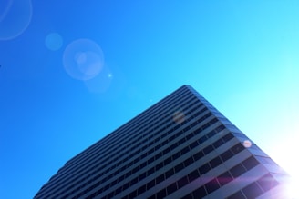 A sparkling clean window reflecting sunlight in a high-rise building.