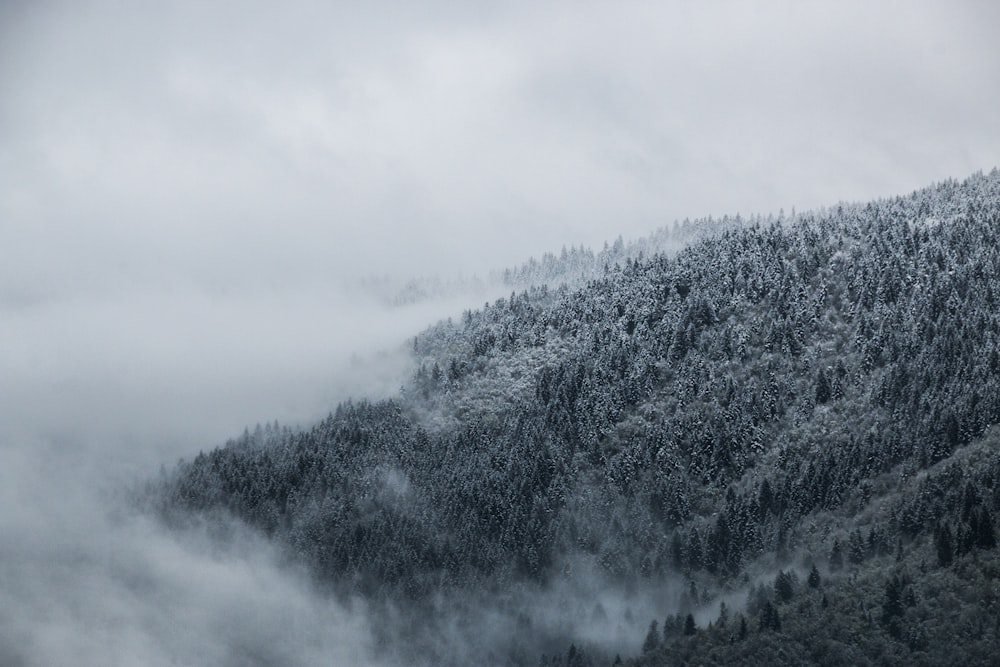 Berg mit weißen Wolken bedeckt