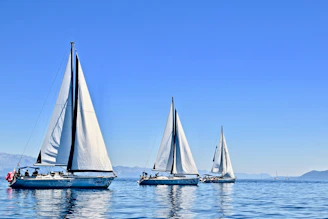 three sail boats on water during daytime