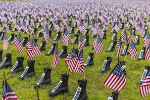 USA flag in black boots lot