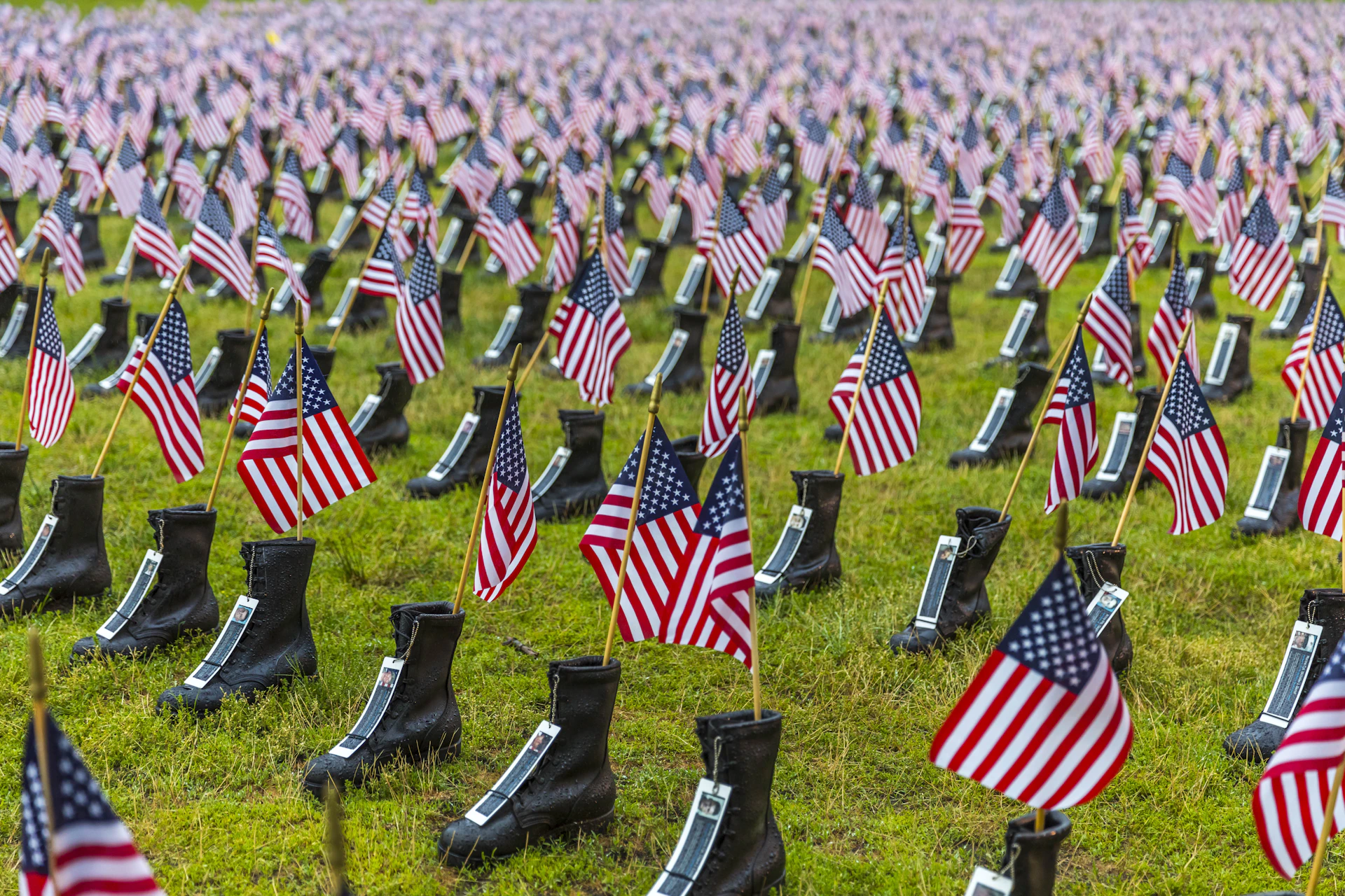 USA flag in black boots lot