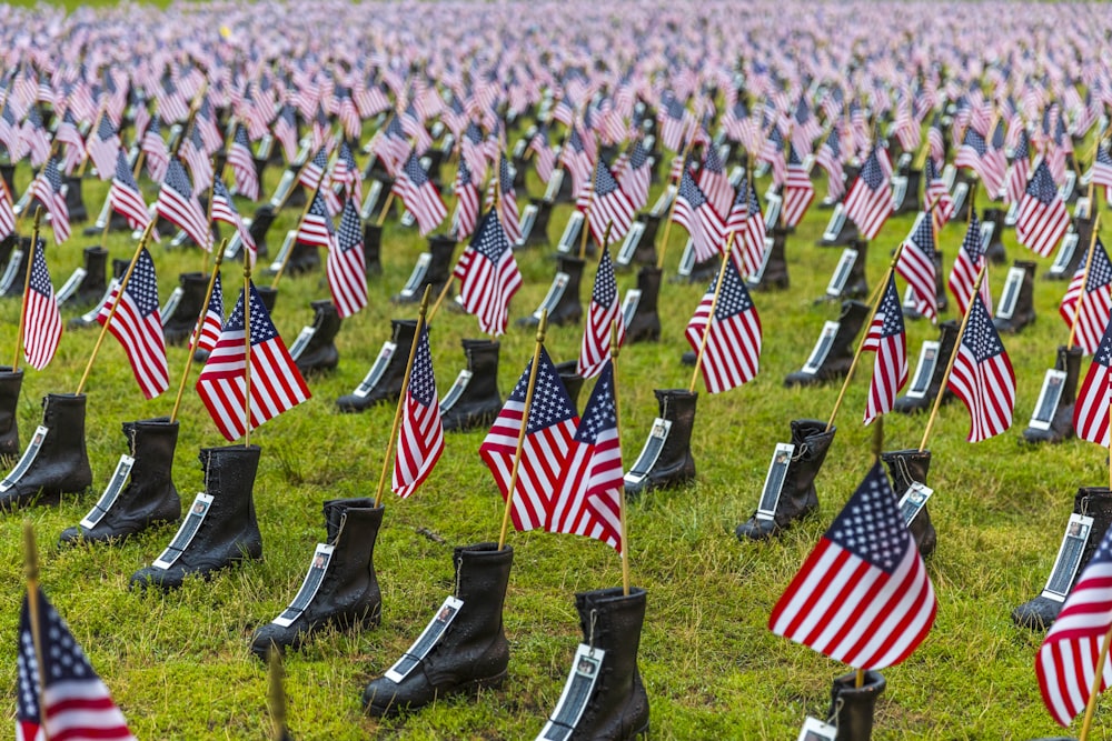 USA flag in black boots lot