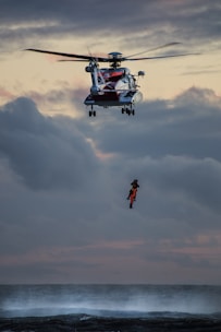 A rescue from a helicopter in Dinas Dinlle from the water