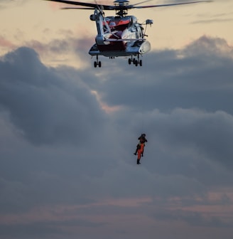 A rescue from a helicopter in Dinas Dinlle from the water