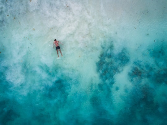 high-angle photography of man in body of water in Tulum Mexico