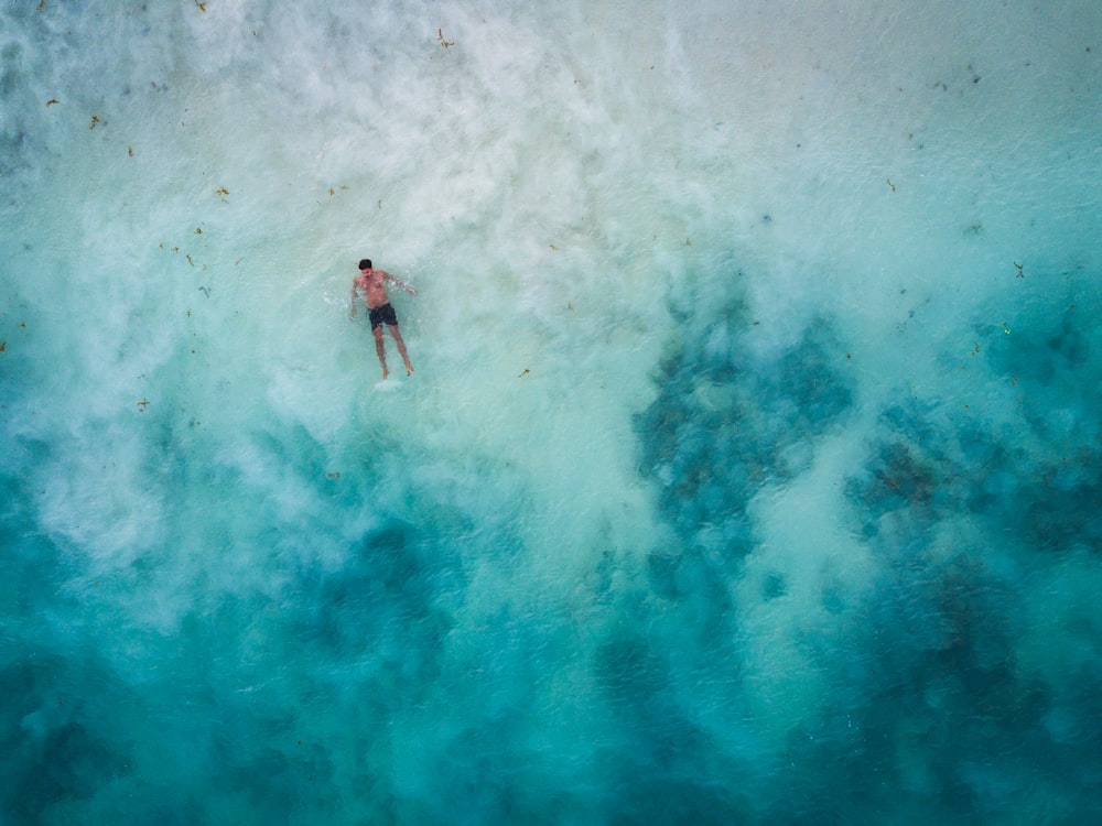 high-angle photography of man in body of water
