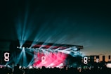 silhouette of people and stage lights during nighttime