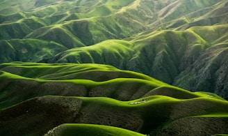 bird's eye view photograph of green mountains