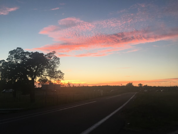 A serene landscape with a winding road leading into the distance.