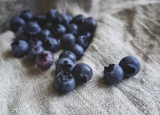 blueberries placed on gray textile