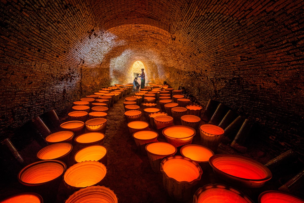 assorted pots inside tunnel