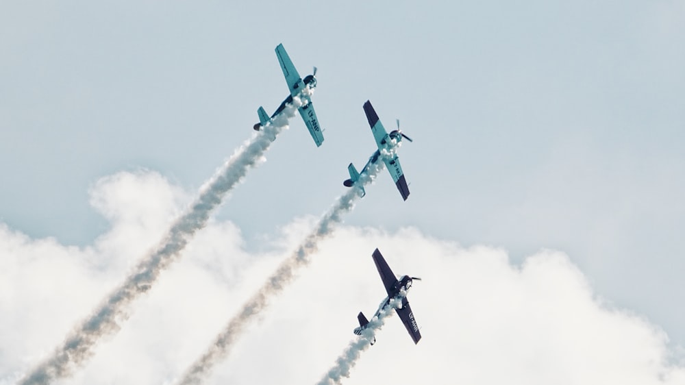 three gray plane showing smoke