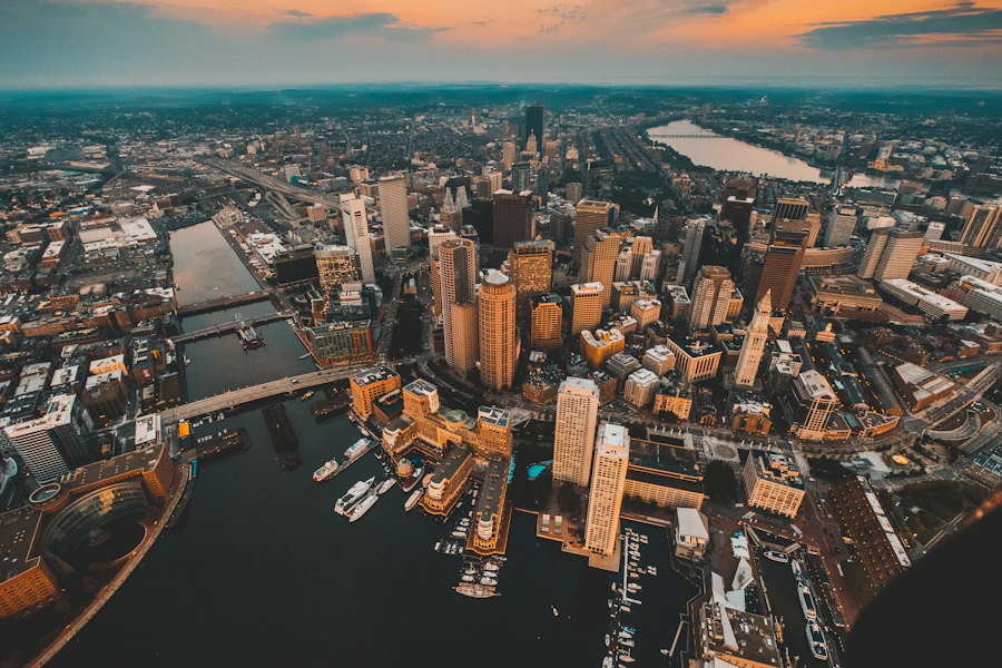 Boston city skyline at night