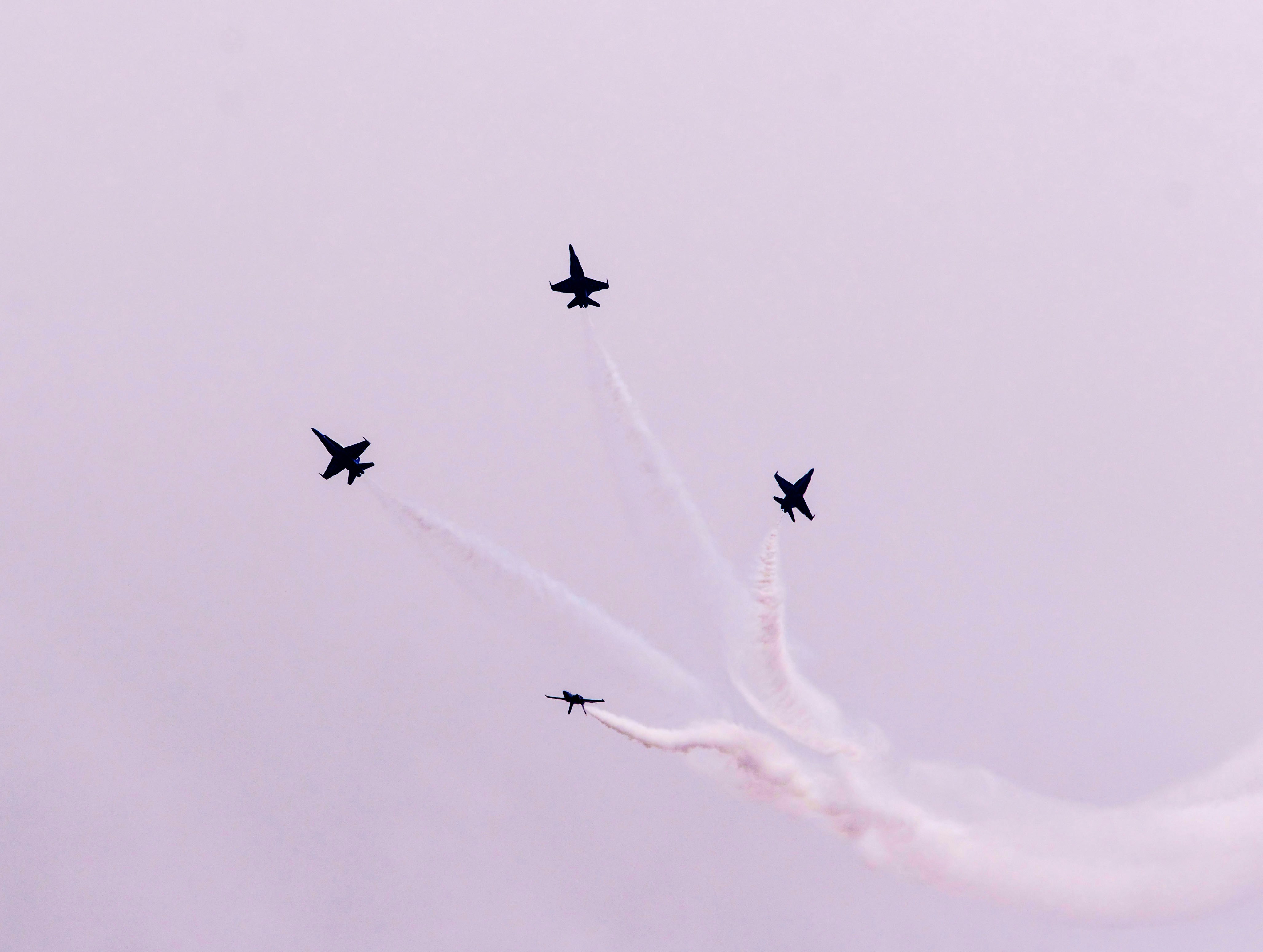four fighter jets on sky, The Blue Angels aerial performance over Lake Washington at Seafair