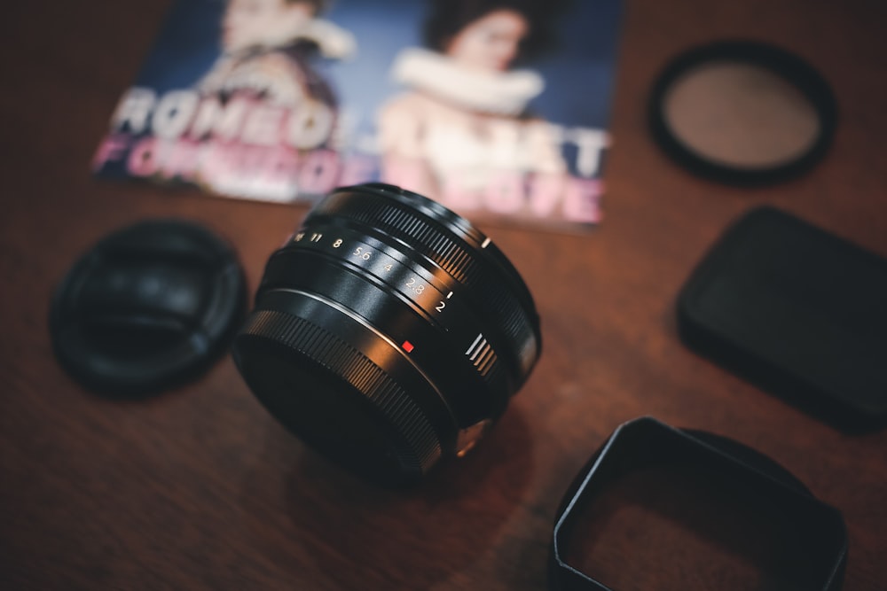 telephoto lens on top of table