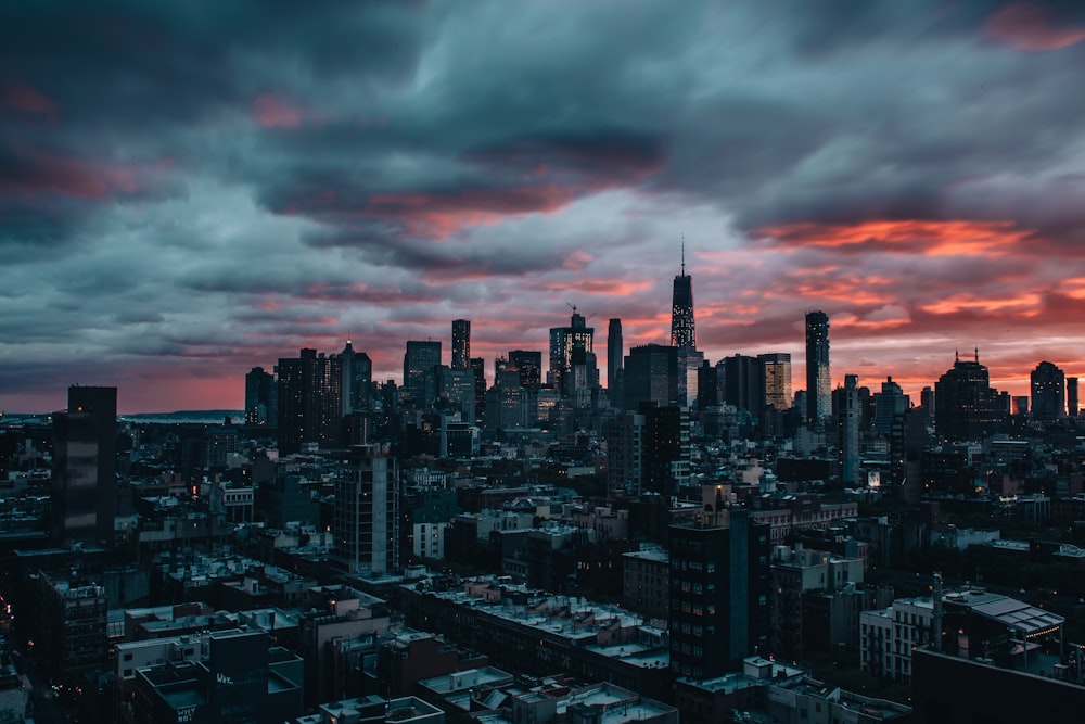 aerial view of city of buildings under gray sky