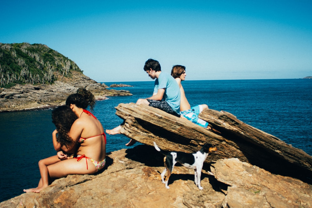 pessoas sentadas perto do oceano durante o dia