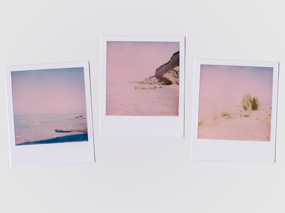 set of polaroid images showing a beach