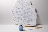 white and blue text wall decor