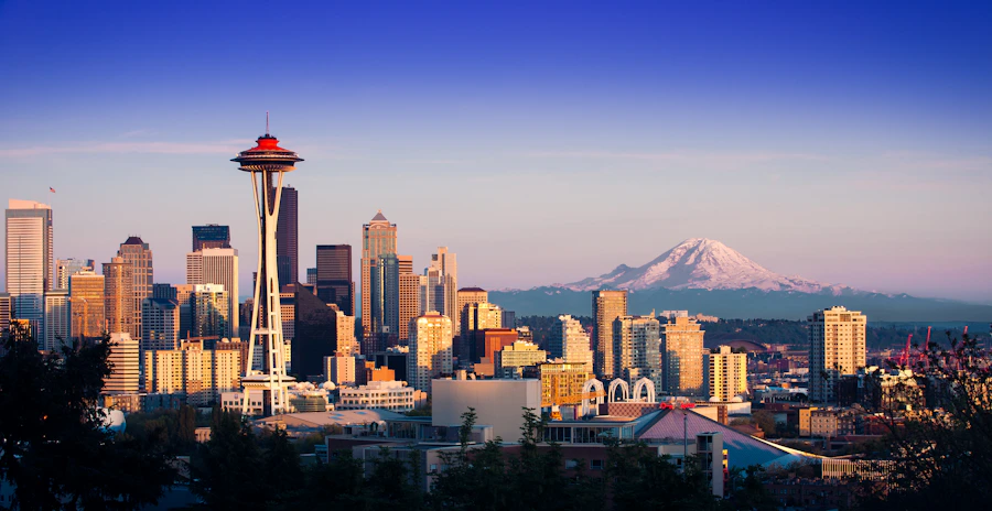 Seattle city skyline at night