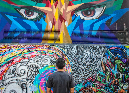photography of man seeing doddle wall art