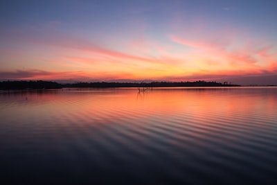 reflection of orange sky on still water fantastic zoom background