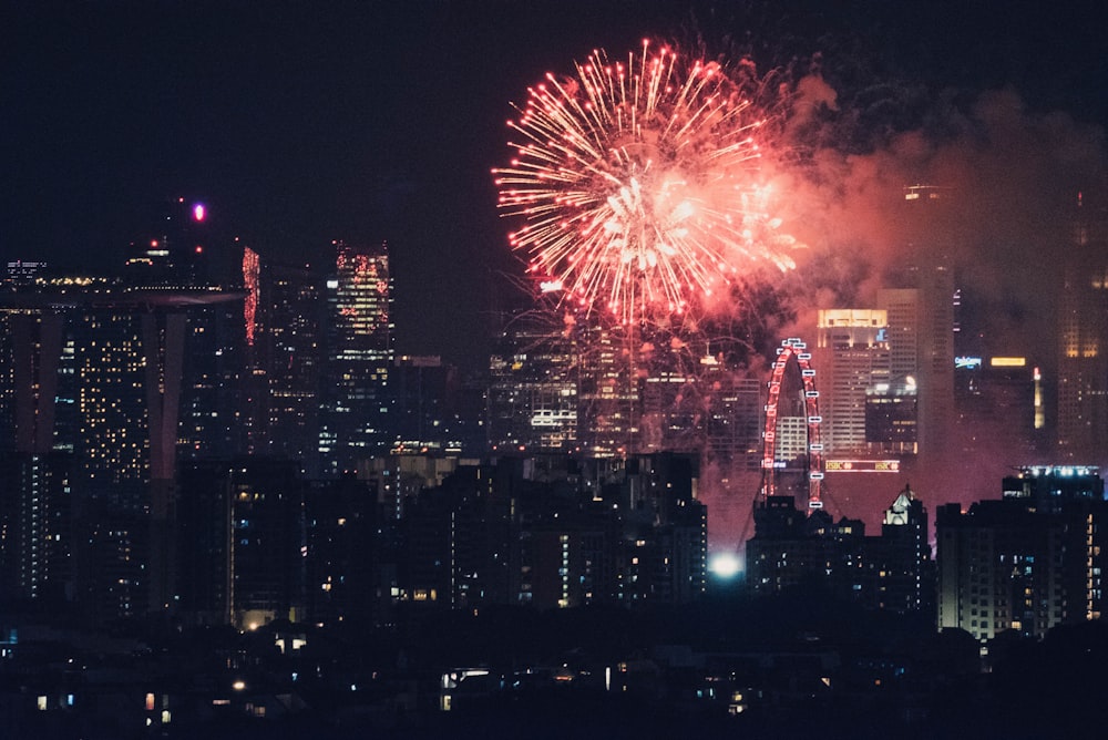 fireworks above city during nighttime