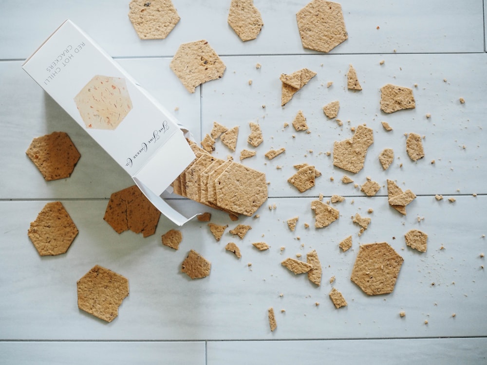 biscuits with box on gray surface