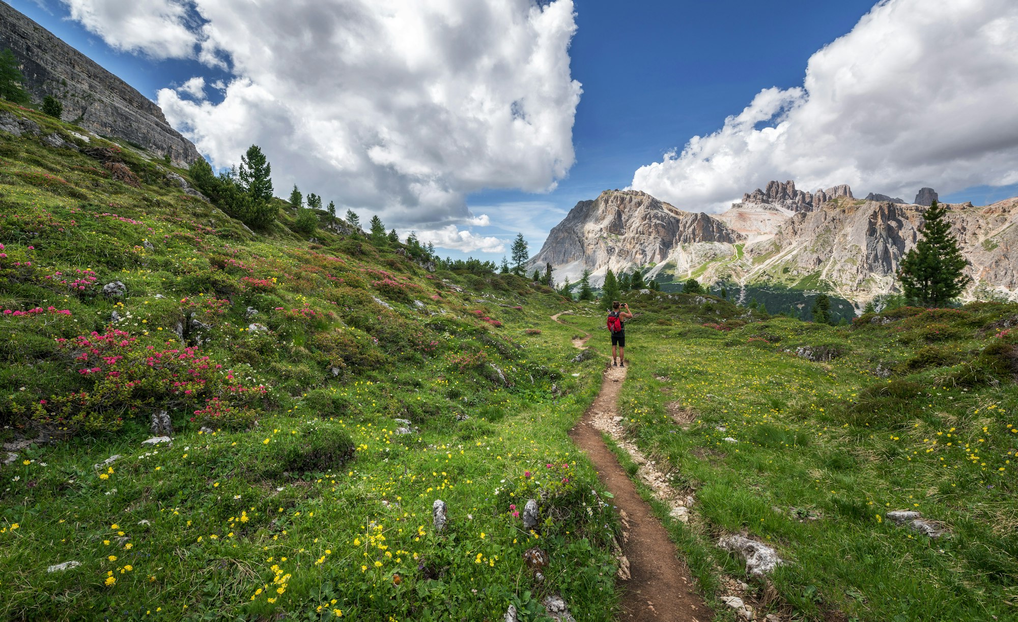 Male hiker in the Dolomites mountains