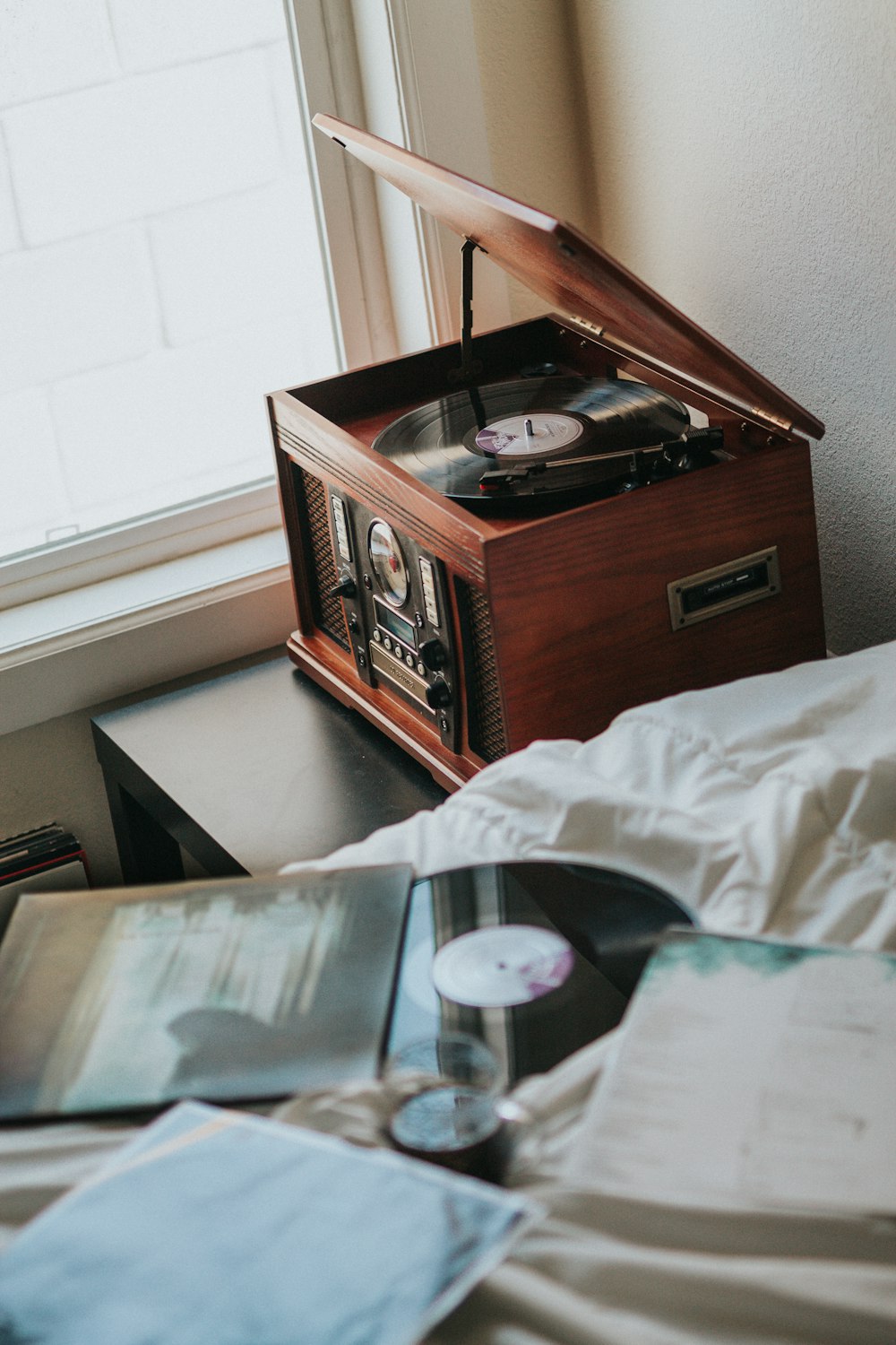 brown wooden radiogram