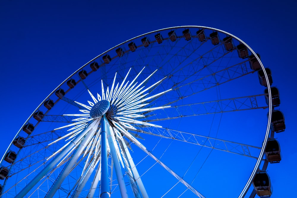 blue and white ferris wheel under blue sky during daytime