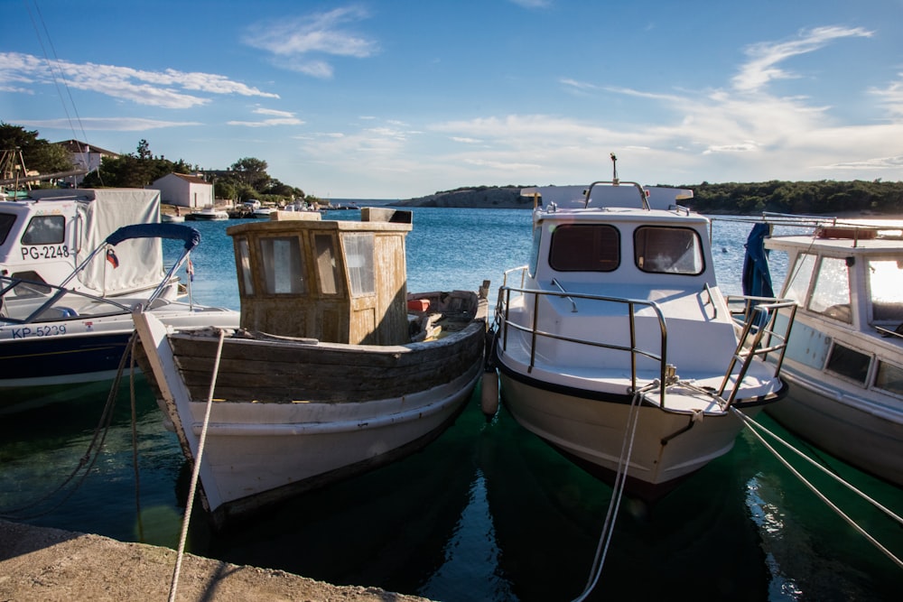 white and brown boat on sea shore during daytime