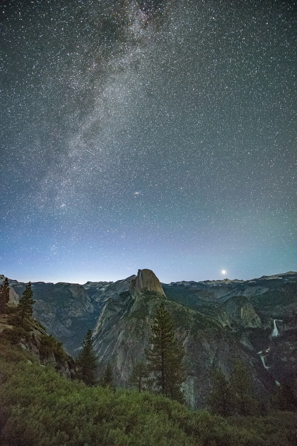 gray mountains under starry night