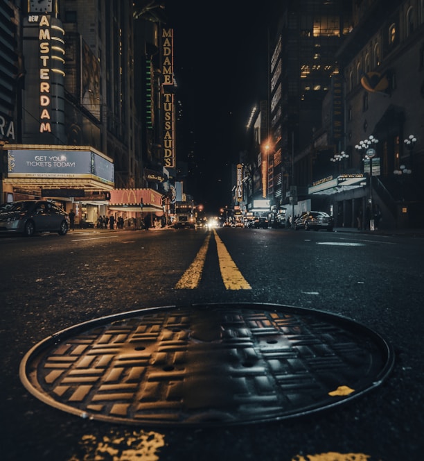 worm's eye view of sewer lid