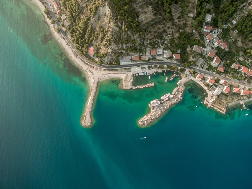 birds eye view of ocean cove