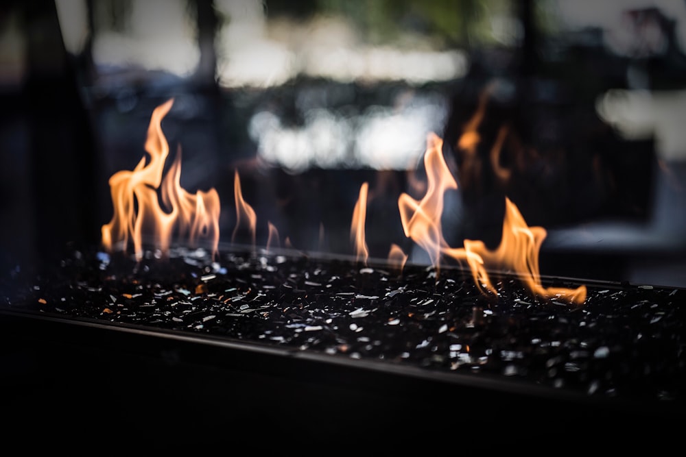 macro photography of lit fire pit