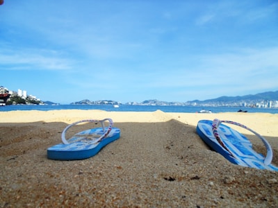 A scenic view of the ocean featuring our flip flops.