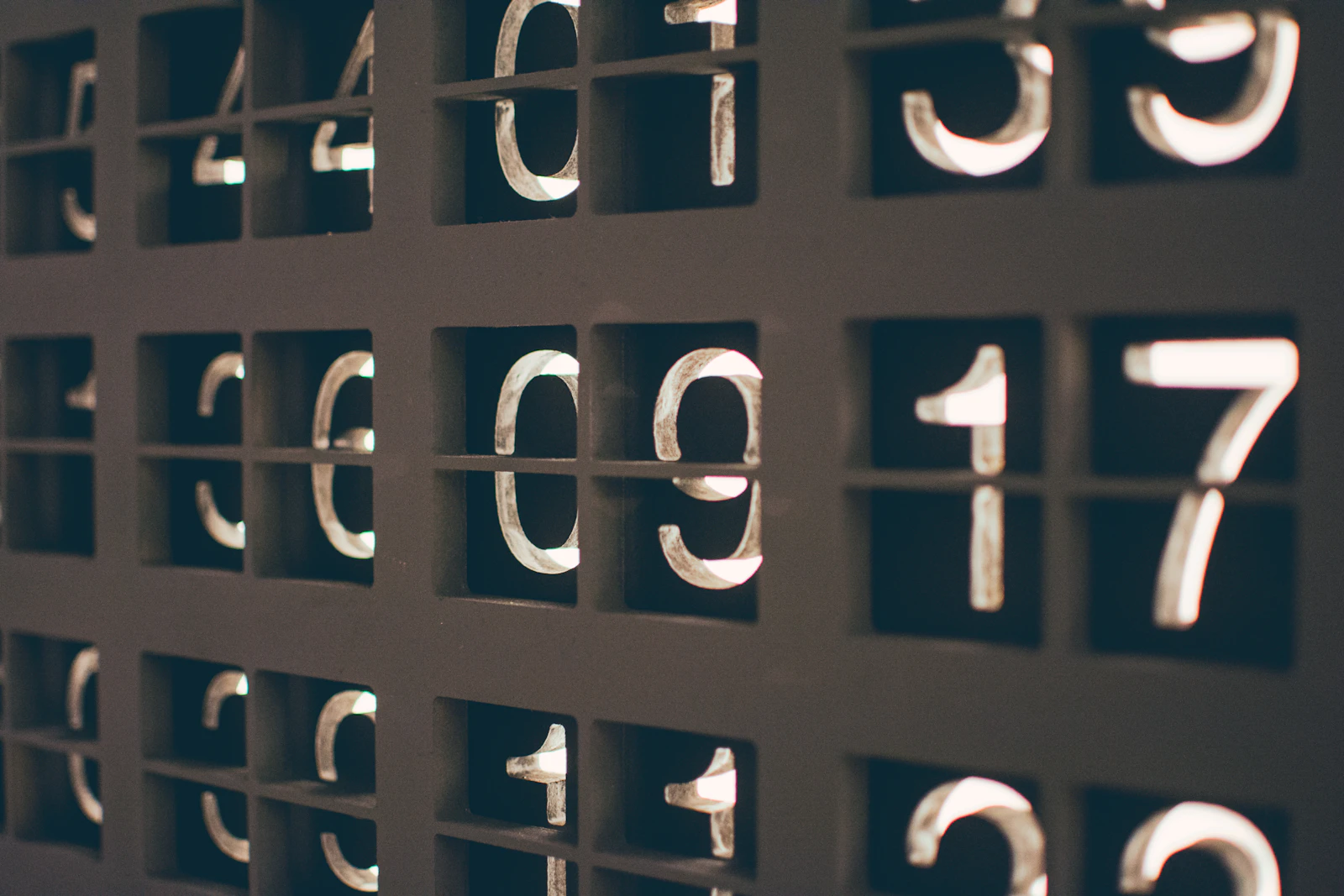 Rows of assorted printed numbers